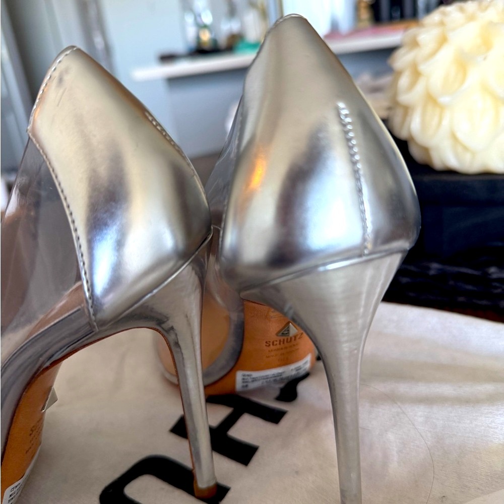 SCHUTZ Silver Pointed Toe Heels - Picture 5 of 5